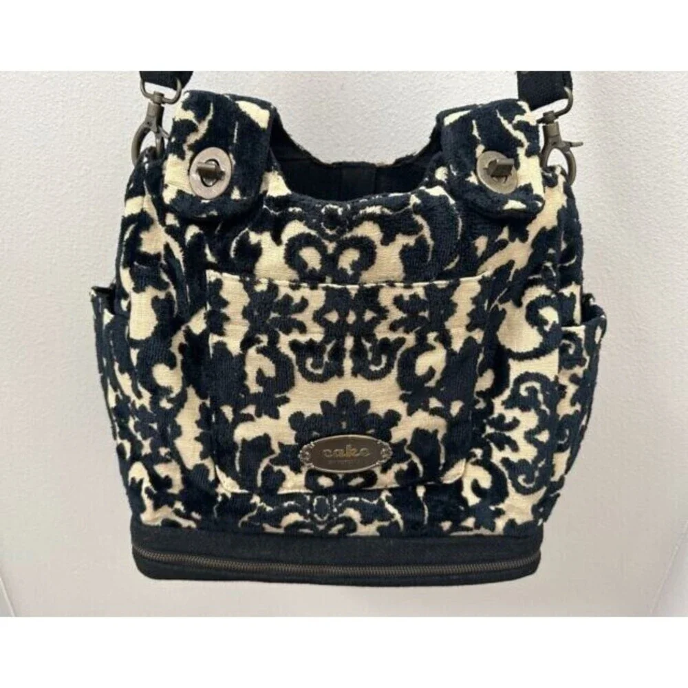 Cake by Petunia Pickle Embossed Black Velvet Diaper Bag Large